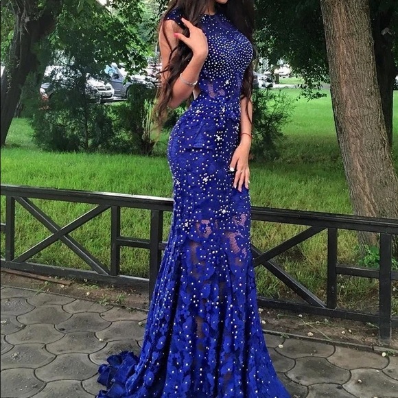 ⚡️CRZY DEAL⚡️Long Royal Blue Rhinestone Dress - Picture 1 of 4